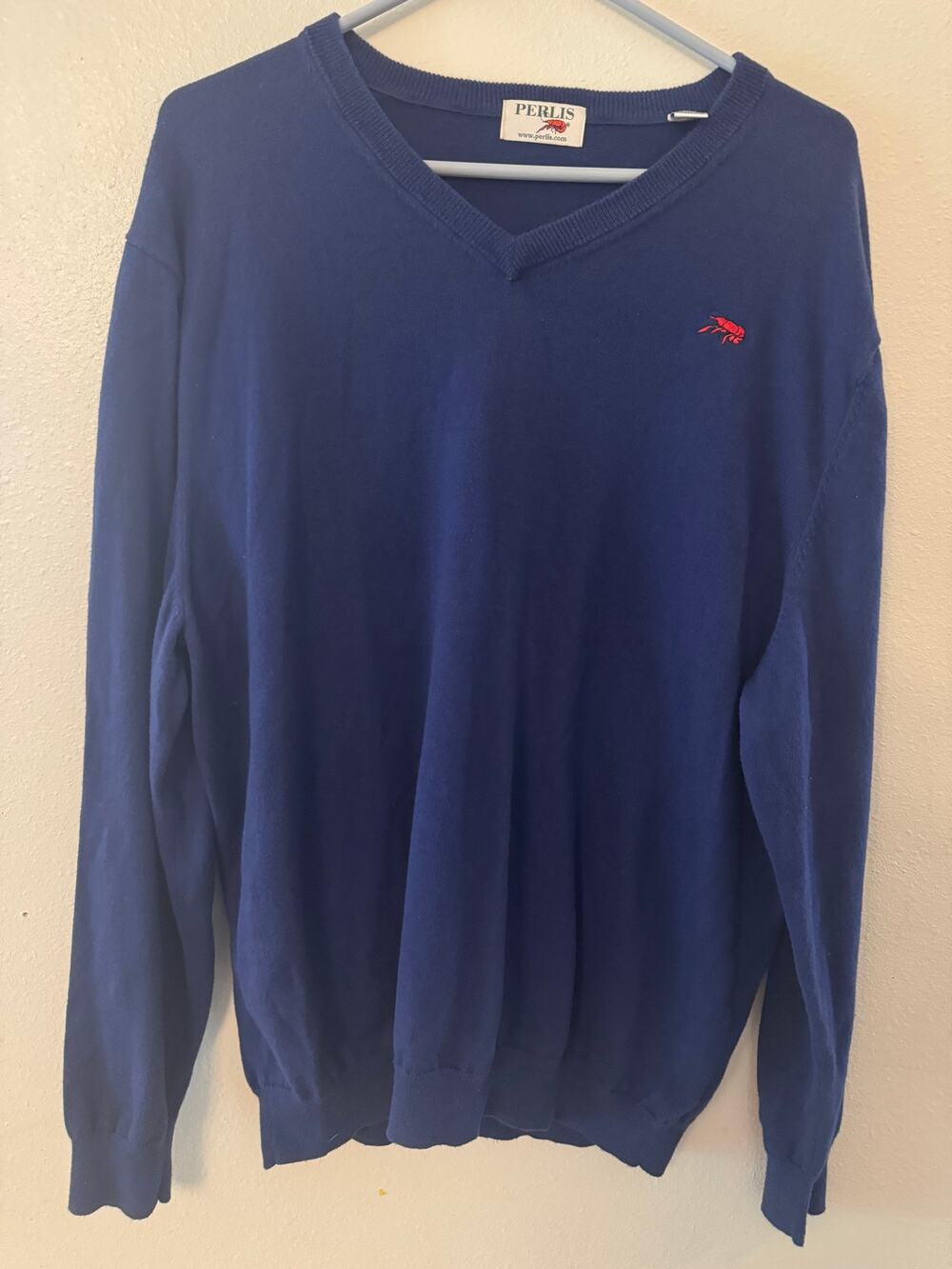 Perlis cotton cashmere blend v neck royal blue sweater men's XL